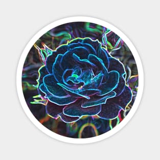 Swirly Blue Neon Rose Magnet